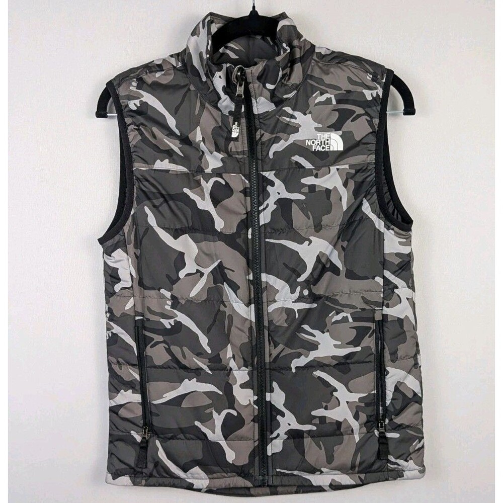 The North Face Youth Camouflage Gilet Size M 10-11yrs Insulated Puffer Vest Gray
